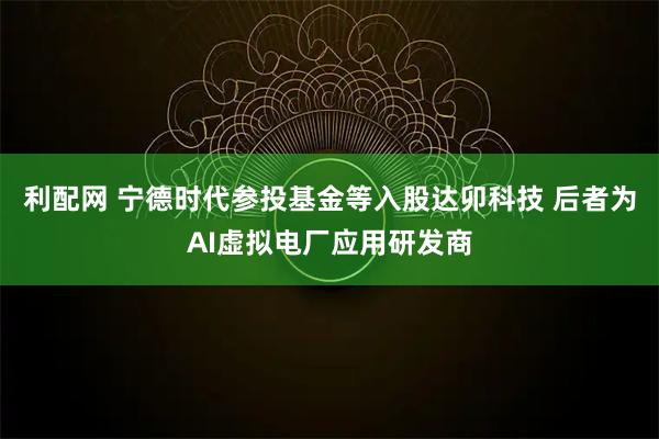 利配网 宁德时代参投基金等入股达卯科技 后者为AI虚拟电厂应用研发商