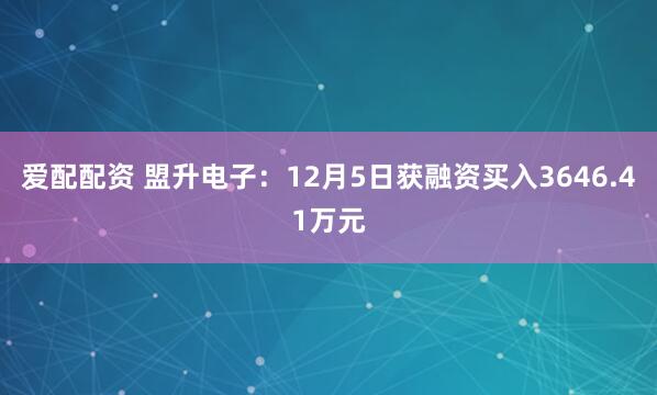 爱配配资 盟升电子：12月5日获融资买入3646.41万元